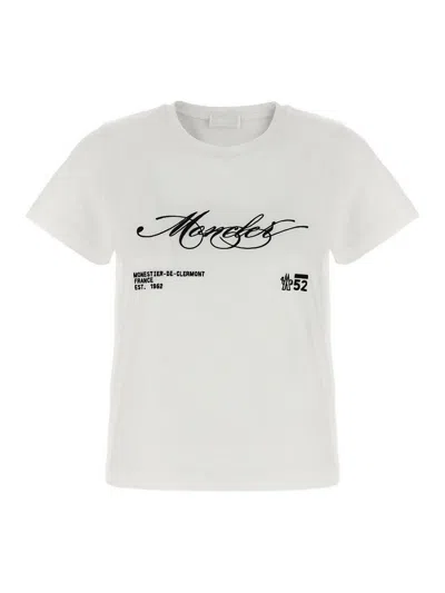 Moncler Cotton T-shirt With Embroidered Cursive Logo In White
