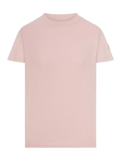 Moncler Cotton T-shirt With Embroidered Logo In Pink