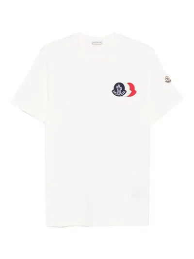 Moncler Ivory Cotton Tricolour Logo T-shirt In Animal Print