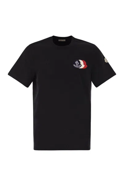 MONCLER MONCLER COTTON T-SHIRT WITH EMBROIDERED TRICOLOUR LOGO