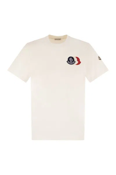 MONCLER MONCLER COTTON T-SHIRT WITH EMBROIDERED TRICOLOUR LOGO