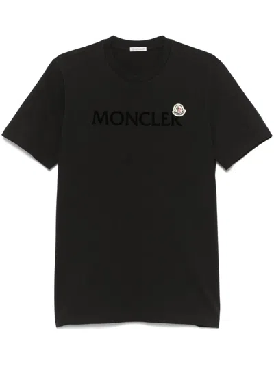 Moncler Cotton T-shirt With Flocked Logo In Black