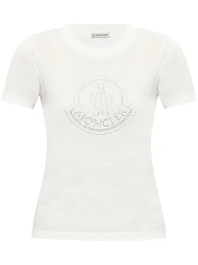 Moncler Cotton T-shirt With Logo Print In White