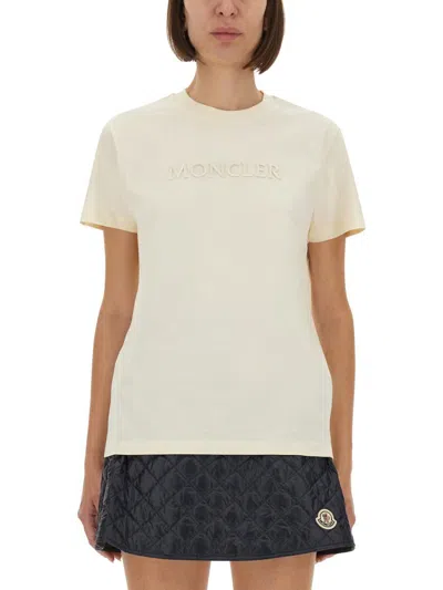 Moncler Cotton Tshirt With Logo In Neutral
