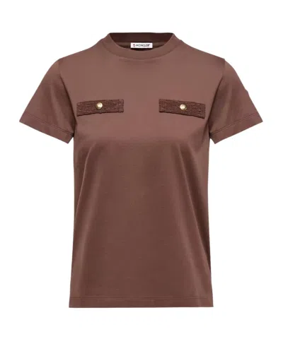 Moncler Cotton T-shirt With Mock Pockets In Brown