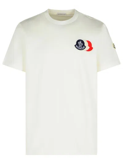 Moncler Cotton T-shirt With Ribbed Crew Neck And Signature Logo Patches In White