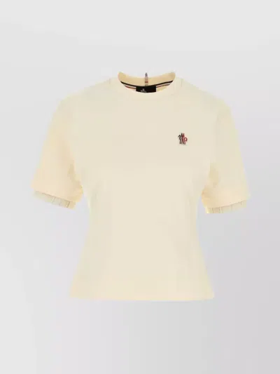 Moncler Cotton T-shirt With Ruffle And Triangle Detail In Ivory