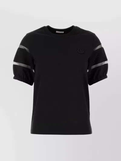 Moncler Cotton T-shirt With Striped Mesh Panels In Black