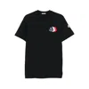 Moncler Blue T-shirt With Embroidered Tricolor Logo In Black