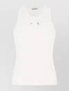 Moncler Cotton Top With Embellished Detail And Ribbed Texture In White