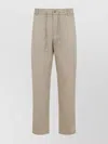 Moncler Cotton Trousers With Belt Loops And Drawstring In Neutrals