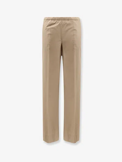 Moncler Cotton Trousers With Logo Patch In Neutral