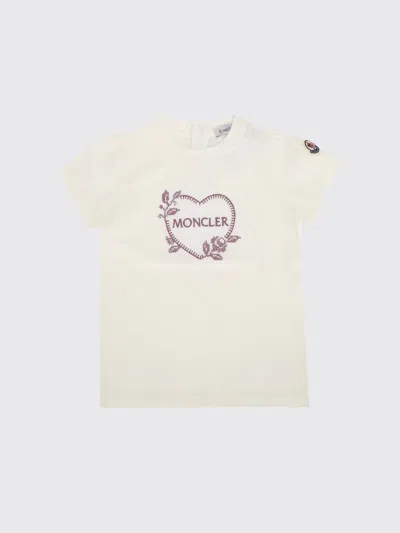 Moncler Babies'  Cotton T-shirt For Boys With Logo And Back Buttons In White