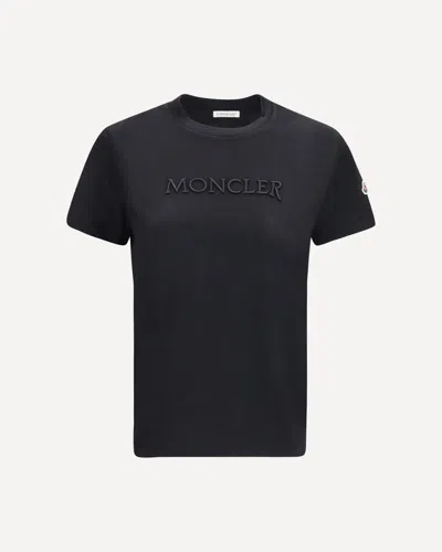 Moncler Cotton T-shirt With A Tone On Tone Embroidered Logo In Black