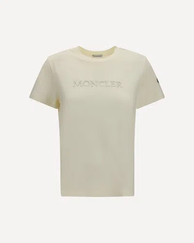 Moncler Cotton T-shirt With A Tone On Tone Embroidered Logo In Neutral