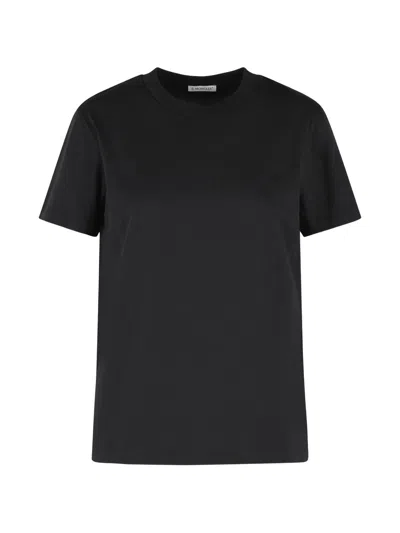Moncler Cotton T-shirt With Embroidered Logo In Black