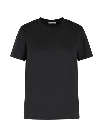 Moncler Cotton T-shirt With Embroidered Logo In Black