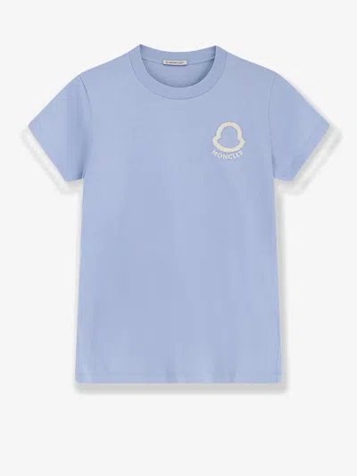 Moncler Cotton T-shirt With Flocked Logo On The Front In Blue