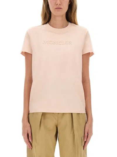 Moncler Cotton Tshirt With Logo In Pink