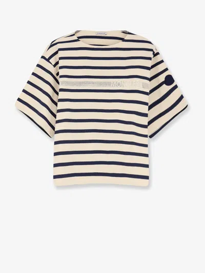 Moncler Cotton T-shirt With Striped Pattern In Neutral