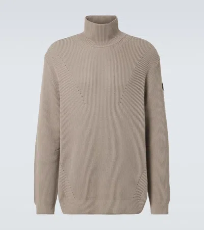 Moncler Logo Cotton Turtleneck Sweater In Beige