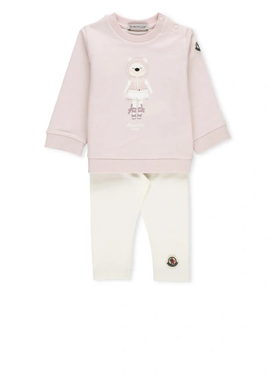 Moncler Babies' Cotton Two-piece Suit In Pink