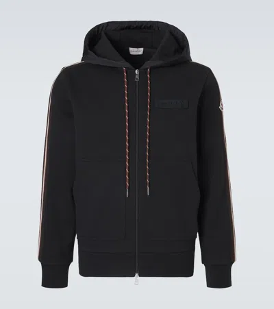Moncler Cotton Hooded Jacket Ribbed Cuffs Pockets In Blue