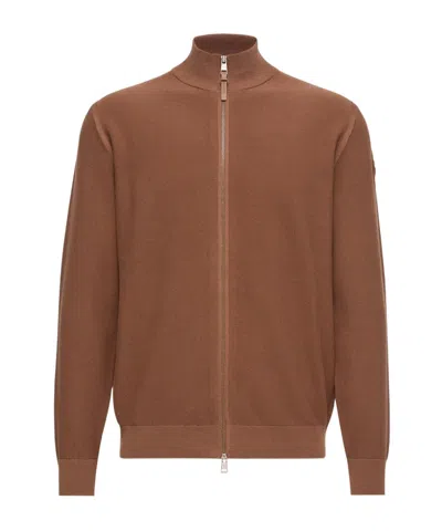 Moncler Cotton Zip-up Cardigan In Brown
