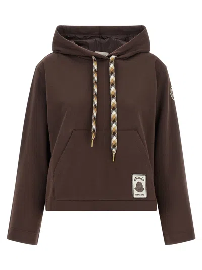 Moncler Cotton-blend Double-knit Hoodie In Brown