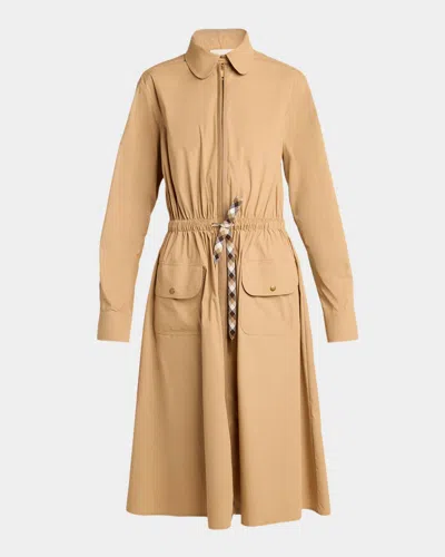 Moncler Cotton-blend Knee-length Dress In Beige