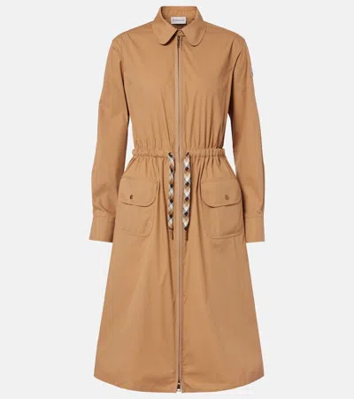 Moncler Cotton-blend Zip-up Shirt Dress In Brown
