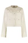 Moncler Chatel Cotton Linen Blend Round Neck Jacket In Neutral