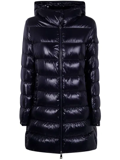 Moncler Courcelles - Midi Down Jacket With Hood In Blue