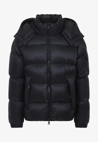 Moncler Padded Hooded Jacket Elastic Cuffs In Black