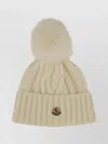 Moncler Cozy Cable Knit Hat Pom-pom In Neutral