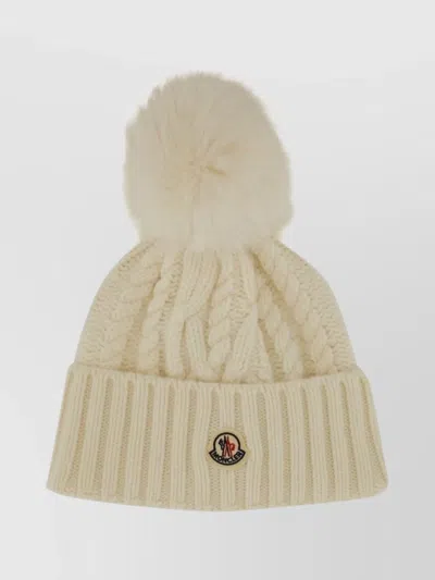Moncler Cozy Cable Knit Hat Pom-pom In Neutral