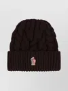 Moncler Cozy Cable Knit Wool Hat With Brim In Brown
