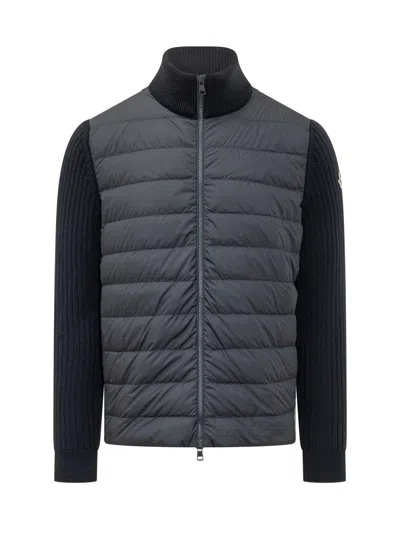 Moncler Cozy Knit Cardigan With Padded Details In Blue