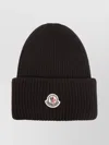 Moncler Dark Brown Textured Logo Beanie Hat In Black