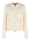 Moncler Womens Miscellaneous Hybrid Logo-badge Nylon And Cotton-knit Cardigan Xl In Neutral