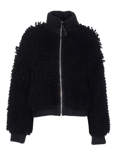 Moncler X Ee72 By Edward Enninful Wool Blend Zip-up Cardigan In Black