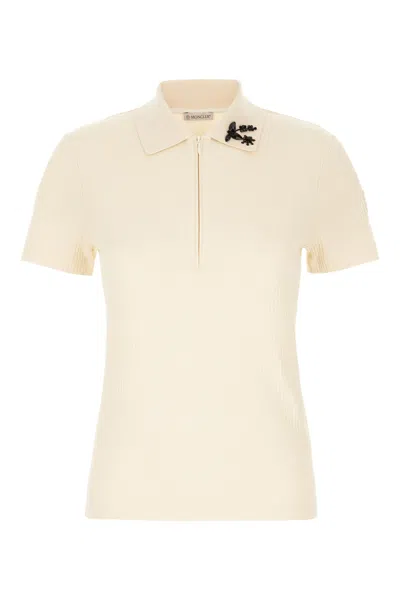 Moncler Cream Cotton Blend Polo Shirt In Crema
