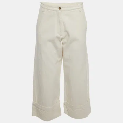 Pre-owned Moncler Cream Cotton Cropped Wide Leg Trousers S
