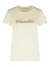 Moncler Natural Cotton T-shirt With Embroidered Logo In Cream