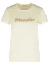 Moncler Natural Cotton T-shirt With Embroidered Logo In Neutral