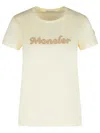 Moncler Natural Cotton T-shirt With Embroidered Logo In Cream