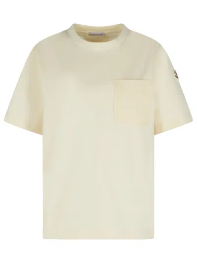 Moncler Cream Cotton T-shirt Women In Neutral