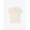 Moncler Cream Logo-embroidered Cotton T-shirt 4-14 In Nude