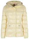 Moncler Cream Polyamide Down Jacket With Quilted Design And Hood
