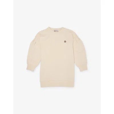 Moncler Kids' Cream Relaxed-fit Puffed-sleeves Cotton-jersey Dress 4-1 In White
